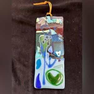 Sea Magic “ Fused Art Glass  Handmade Hanging Plaque 9”x 3.5” Original